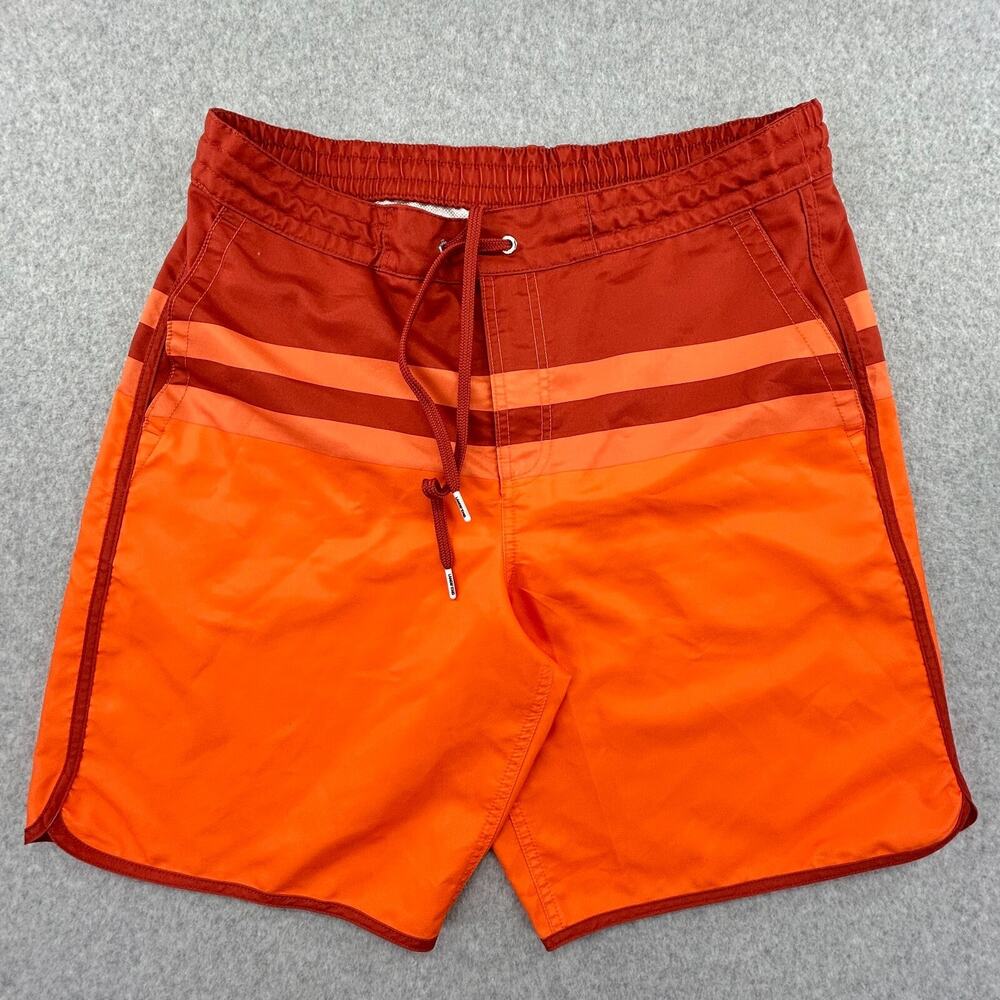 Lands End Swim Trunks Mens L Red Orange Lined Shorts 9" Inseam Retro Colorblock